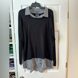 🆕 Adrianna Papell Monochrome Striped Collar Blouse